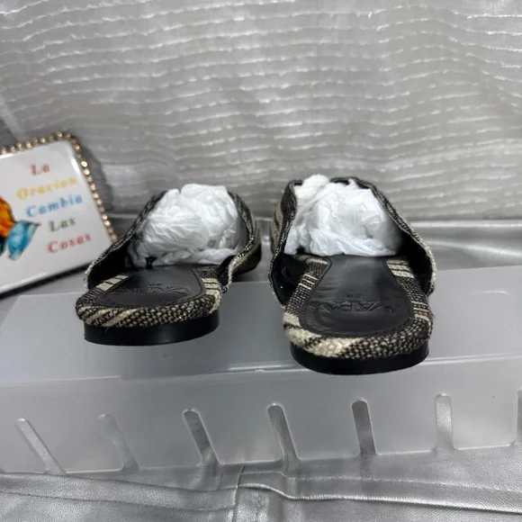(Z1) Zara women's flat mules, size 39/8 US, ivory black, with shiny stripes - Picture 9 of 13